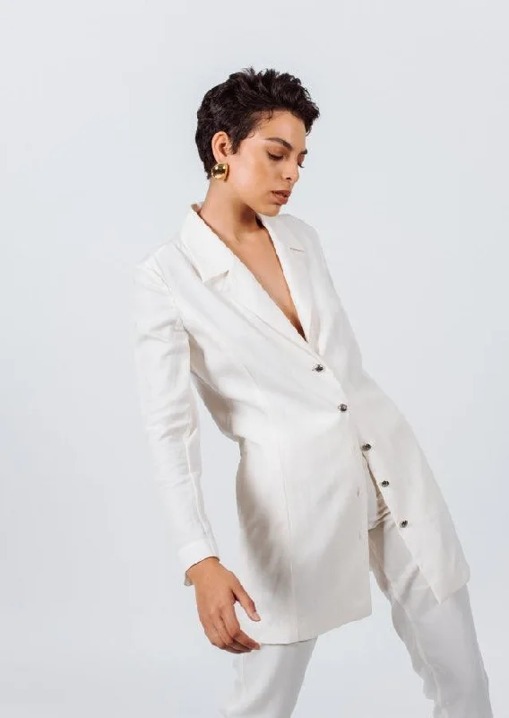 The Grace Long Blazer Dress in White Women's Custom Jacket