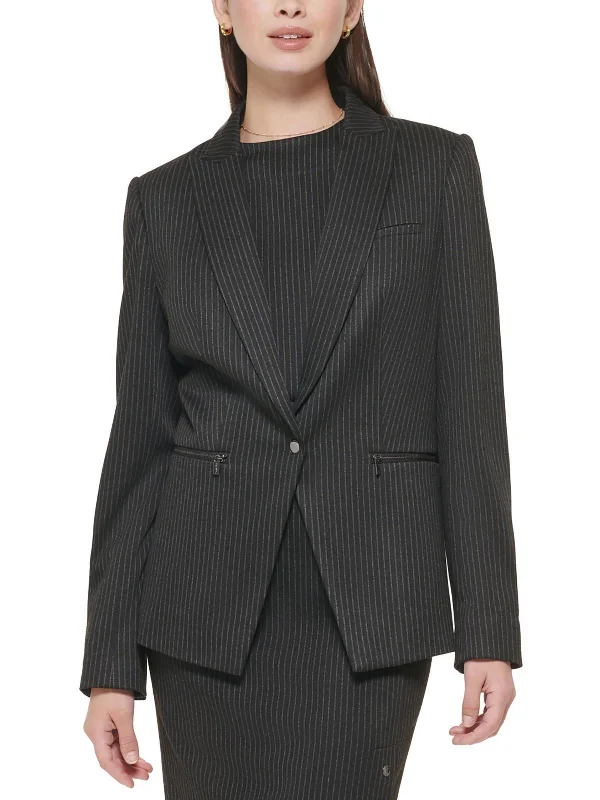 Womens Pinstripe Office One-Button Blazer Women's Denim Suit