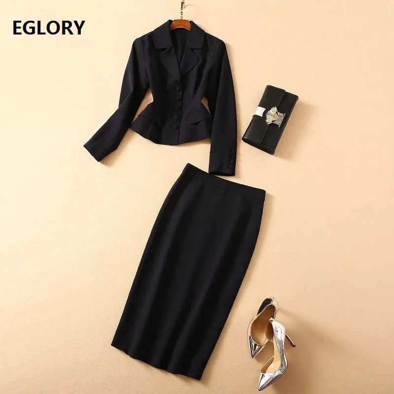 Women's Set 2023 Spring Autumn Business Suit Women Black Blazer Coat+Midi Pencil Skirt Set Suit Female 2 Piece Set Women's Boutique Jacket