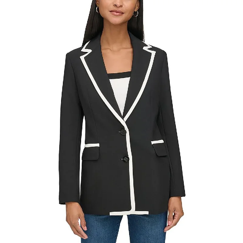 Womens Woven Contrast Trim Two-Button Blazer Women's Formal Blazer