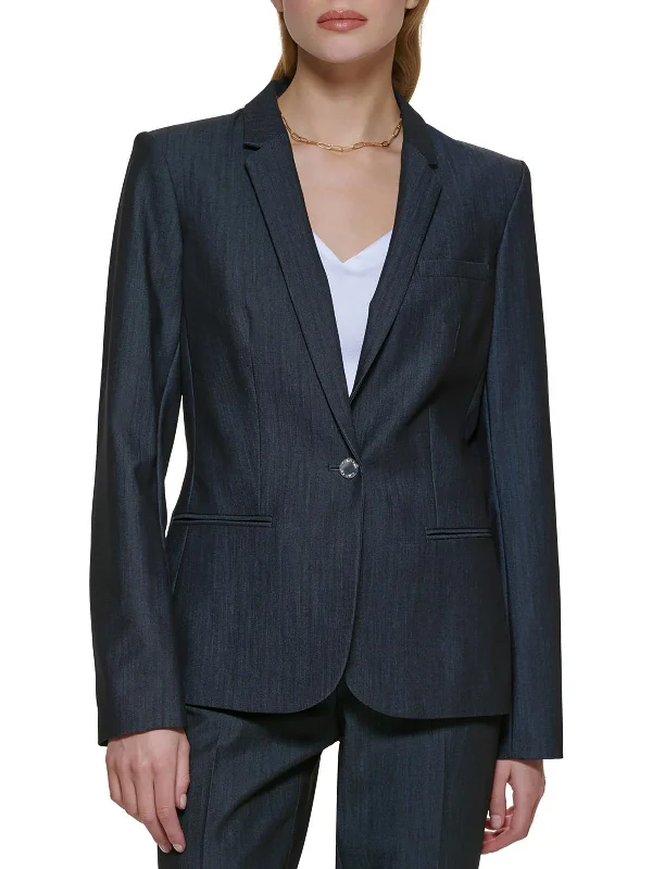 Womens Woven Long Sleeves One-Button Blazer Women's Plaid Suit