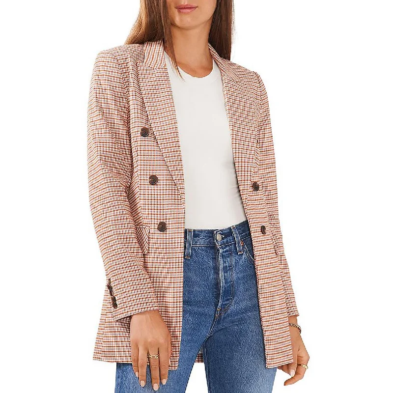 Womens Woven Plaid Double-Breasted Blazer Winter Women's Blazer