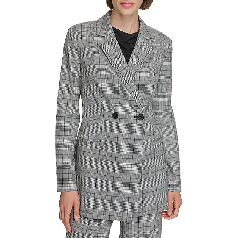 Womens Woven Plaid One-Button Blazer Women's Classic Suit