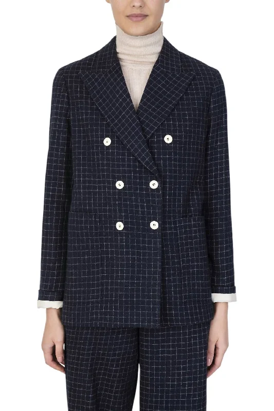 Wool Check Blazer In Inchiostro Women's Vintage Suit