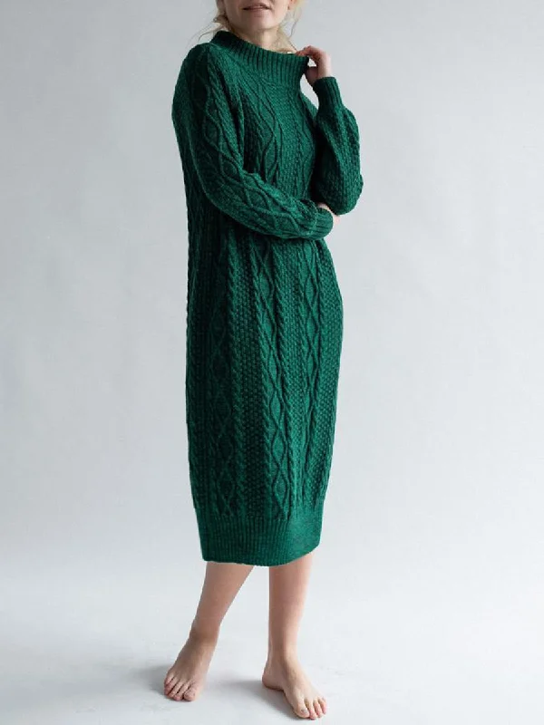 Autumn And Winter Warm Twist Round Neck Women'S Knitted Long Dress Tunics Hiking breathable