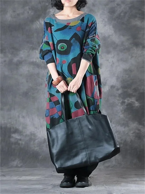 Casual Women'S Retro Printed Sweater Dress Tunics Designer luxury