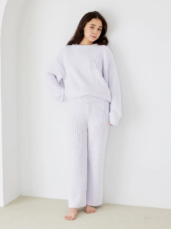 Colorful Powder Pullover & Long Pants Loungewear Set Jewel Neck Pullover