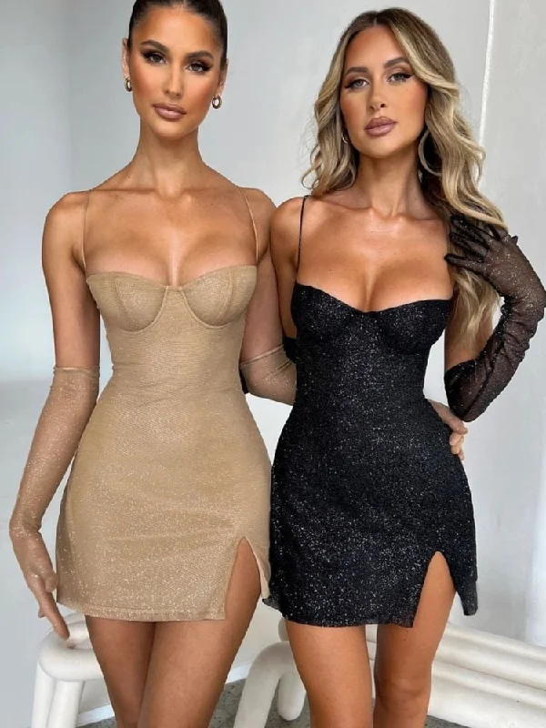 Elegant Glitter Sexy Mini Dress For Women Elegant Off-shoulder Backless Bodycon Night Club Party Short Dress Vestido Tunics Chic elegant