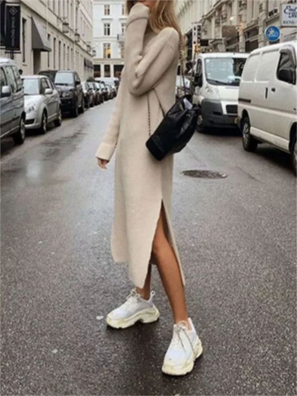 Fashionable Casual Women'S Slit Sweater Dress Tunics Office stylish