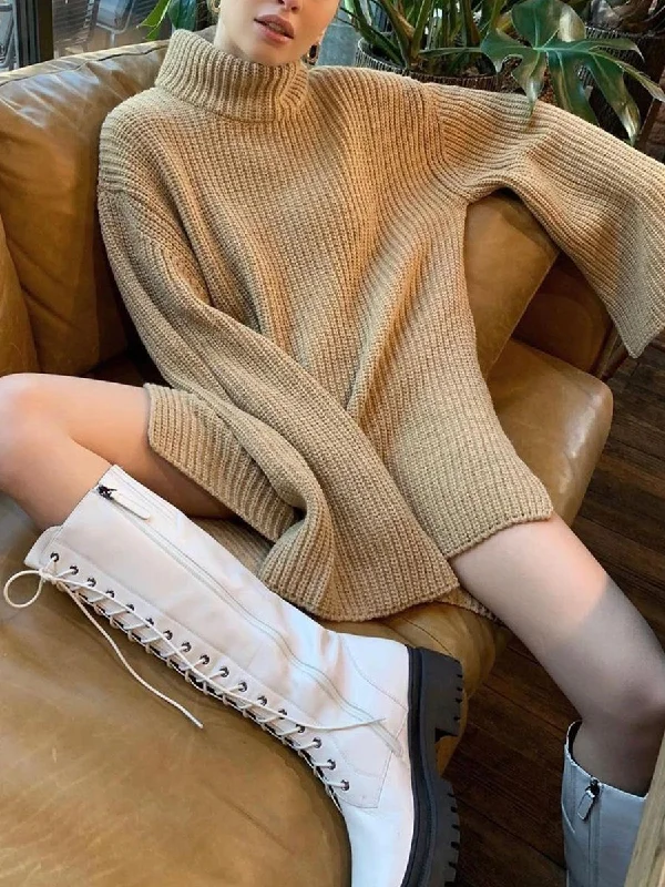 Fashion Loose Casual Knitted Turtleneck Sweater Dress Tunics Trousers formal