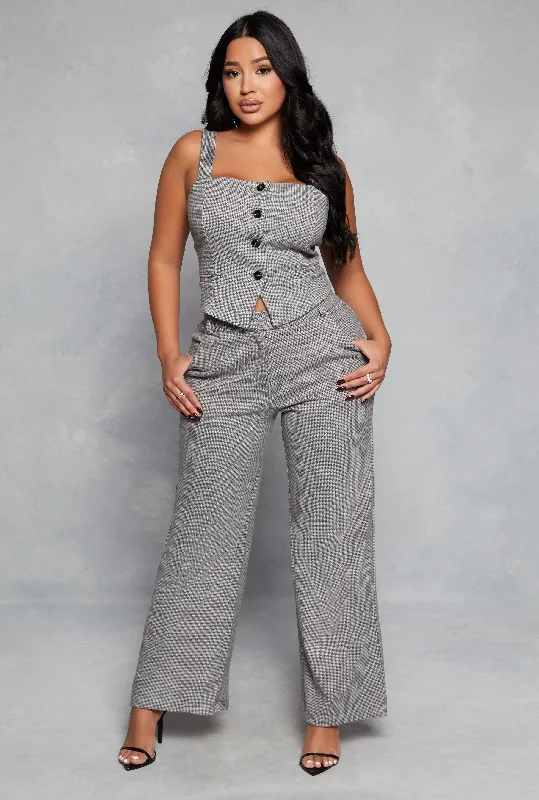 Houndstooth Wide Leg Dress Pant Tunics Trendy modern