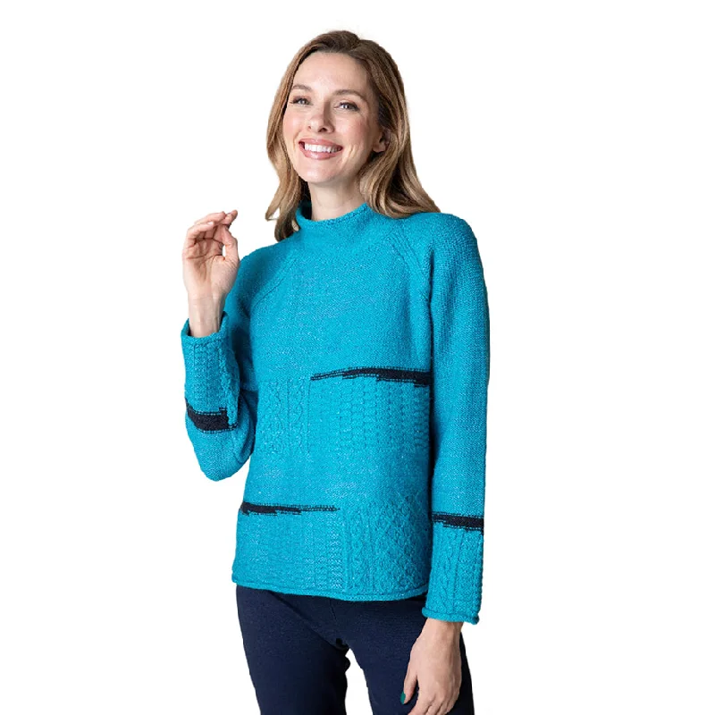 Habitat "Harvest Tweed" Mixed Cable Stitch Pullover in Capri - 89101-CPR Tapered Sleeve Pullover