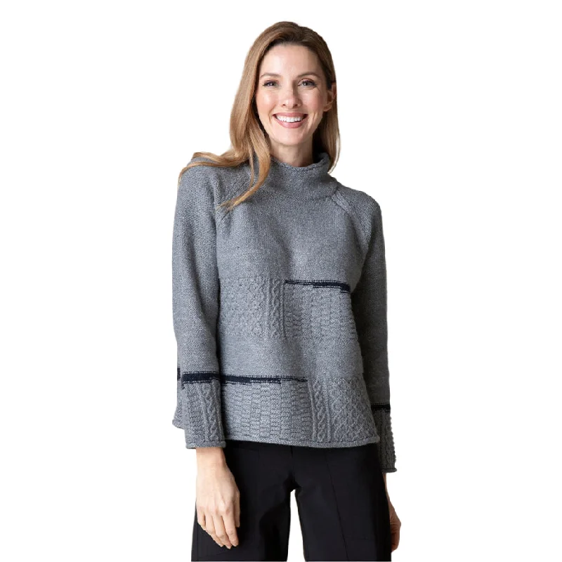 Habitat "Harvest Tweed" Mixed Cable Stitch Pullover in Iron - 89101-IRN - Asymmetrical Neck Pullover