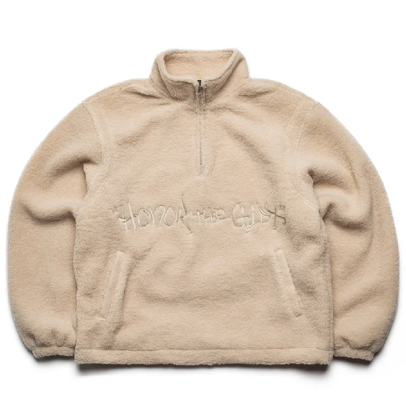 Honor The Gift Script Sherpa Pullover - Bone Open Neck Pullover