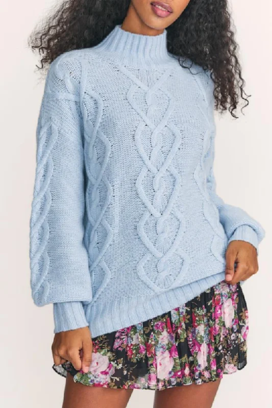 Love Shack Fancy - Izia Pullover in Blue Haze Tight Sleeve Top