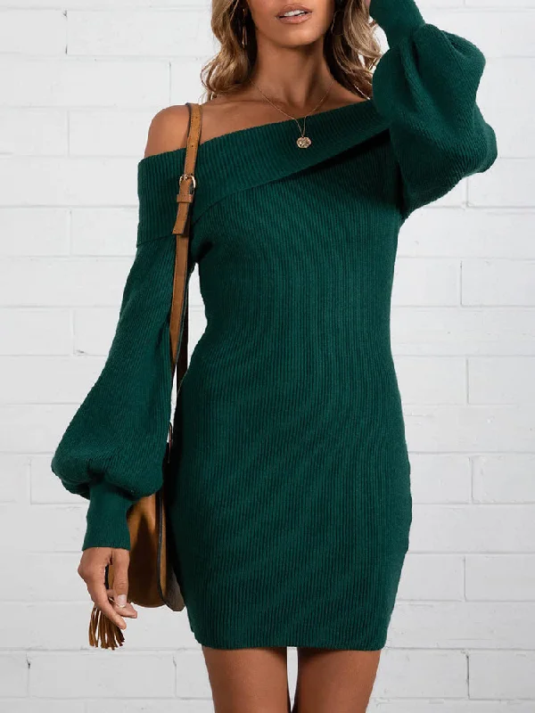 Off Shoulder Lantern Sleeve Sweater Mini Dresses Tunics Bestseller popular