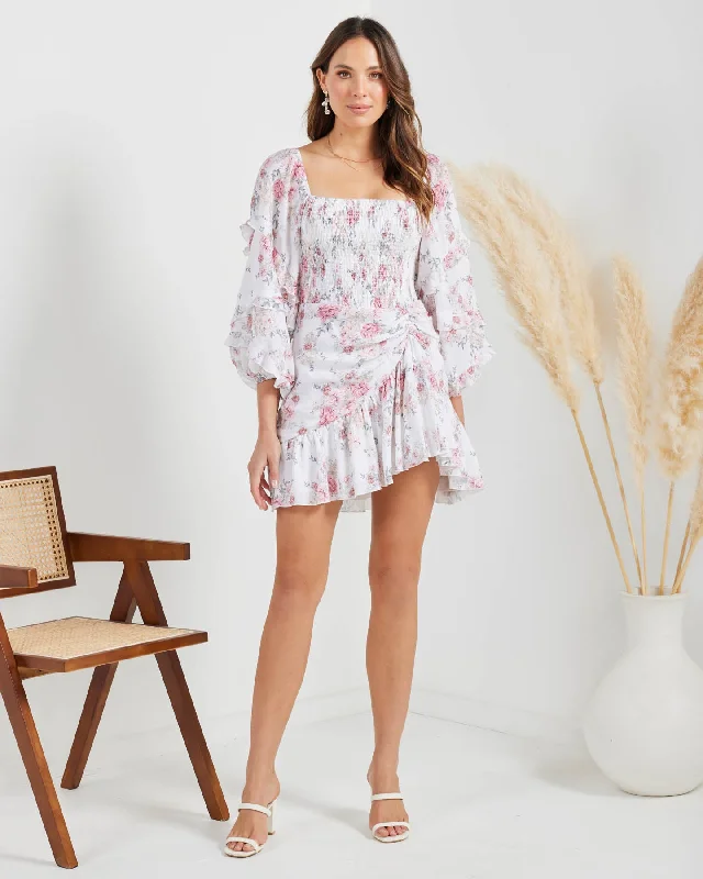 Raelynn Dress-White Floral Tunics Distressed trendy