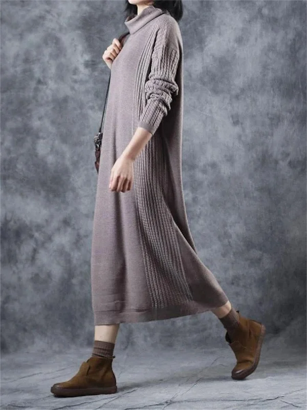 Retro Loose Casual High Neck Women'S Sweater Dress Tunics Fashionable chic