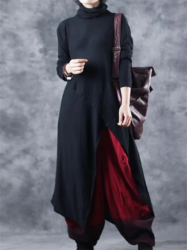 Retro Slit High Neck Women'S Casual Knitted Dress Tunics Occasion special