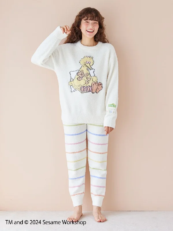 【SESAME STREET】Motif Jacquard Pullover & Long Pants Set Flutter Sleeve Feminine