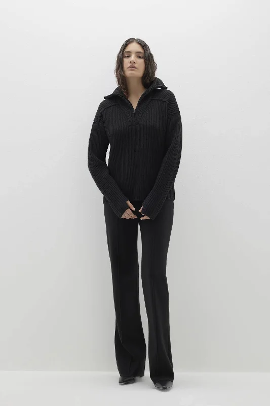 SUMIE CASHMERE QUARTER-ZIP PULLOVER Asymmetrical Hem Sweater