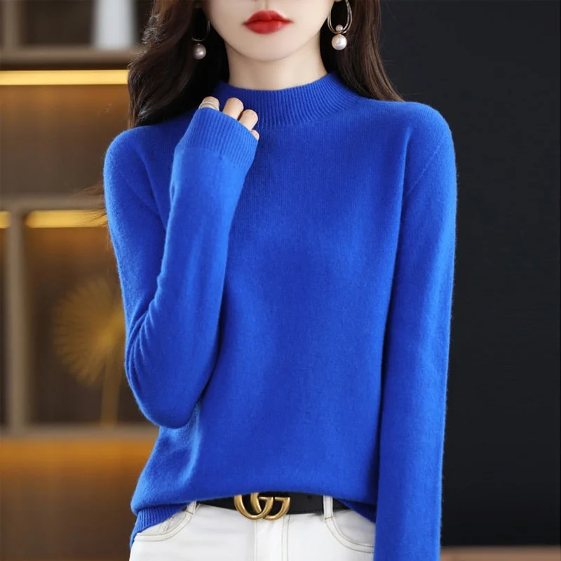 Winter 2023 Top Women Line Ready-to-wear Half Turtleneck Free Shipping South Korean Fashion Pullover Winter Lady Seamless Knit Pullover