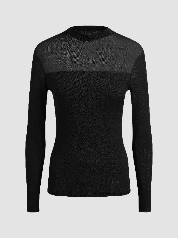 Women's Sheer Mesh Knit Pullover Sarouel Sleeve Pullover