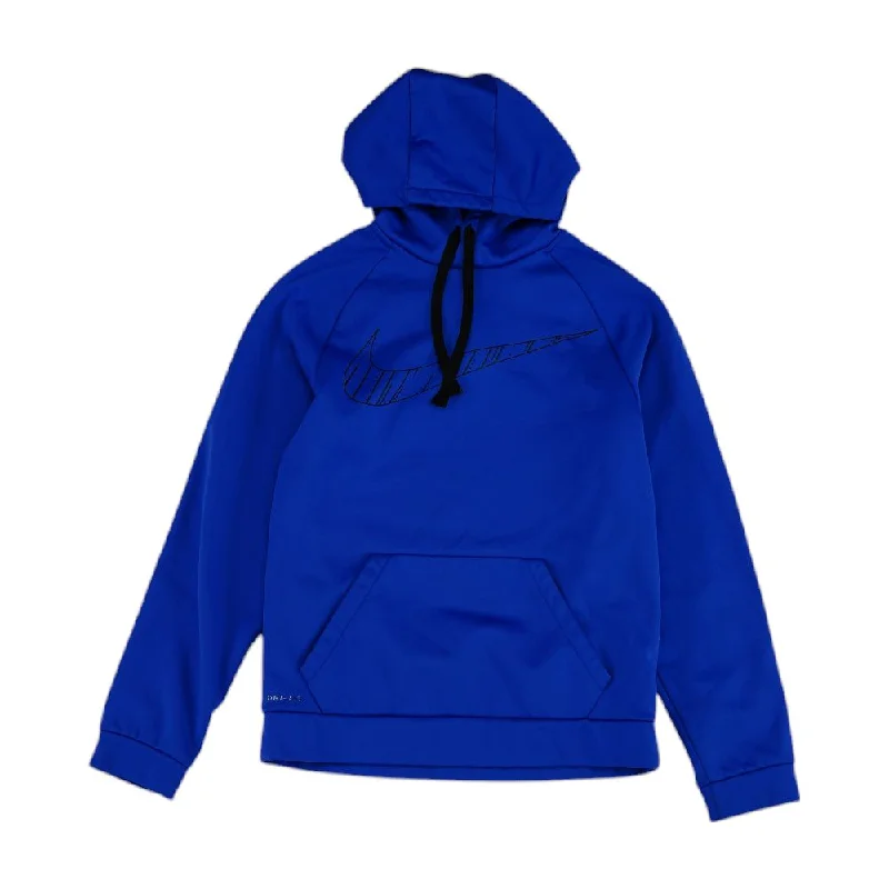 Blue Solid Hoodie Pullover Bishop Sleeve Elegant