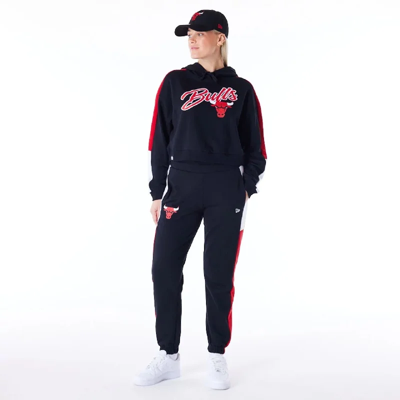 Chicago Bulls Womens NBA Colour Block Black Pullover Hoodie Elbow Length Sleeve