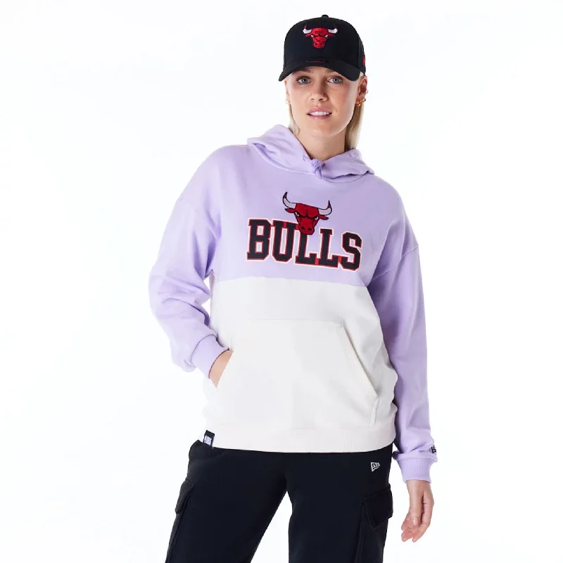 Chicago Bulls Womens NBA Pastel Purple Oversized Pullover Hoodie Cold Shoulder Design