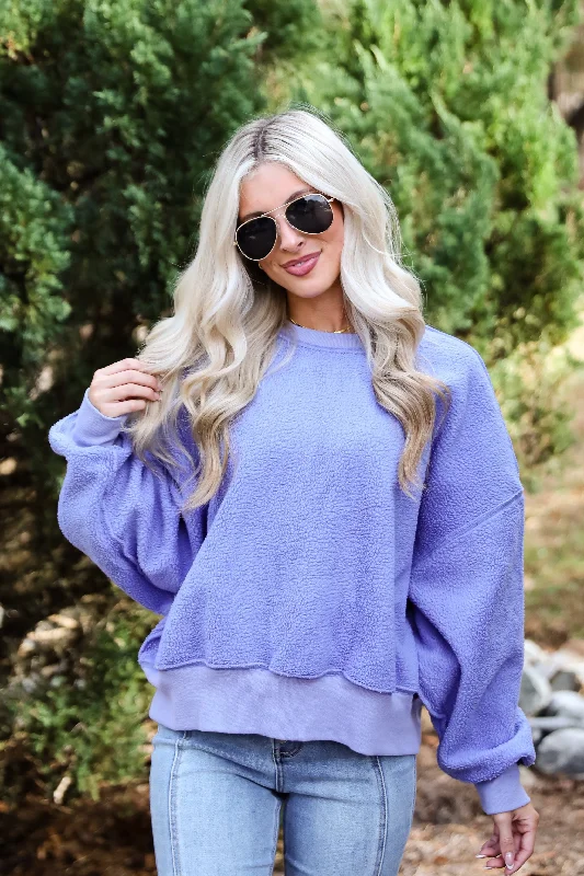 Cutest Consideration Periwinkle Sherpa Pullover Elbow Length Sleeve