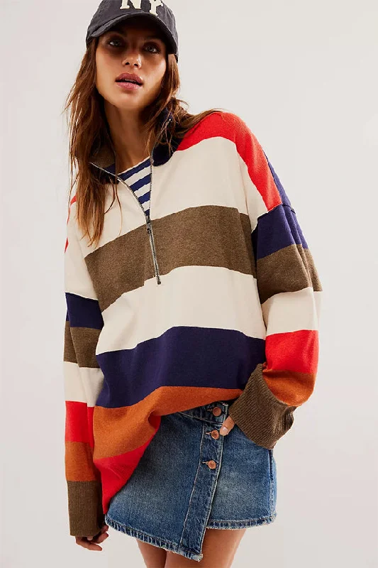 Free People Coastal Stripe Pullover V-Neck Stylish Pullover