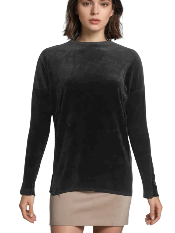 Hard Tail Velour Slouchy Pullover Top (V-184) Deep Neck Pullover