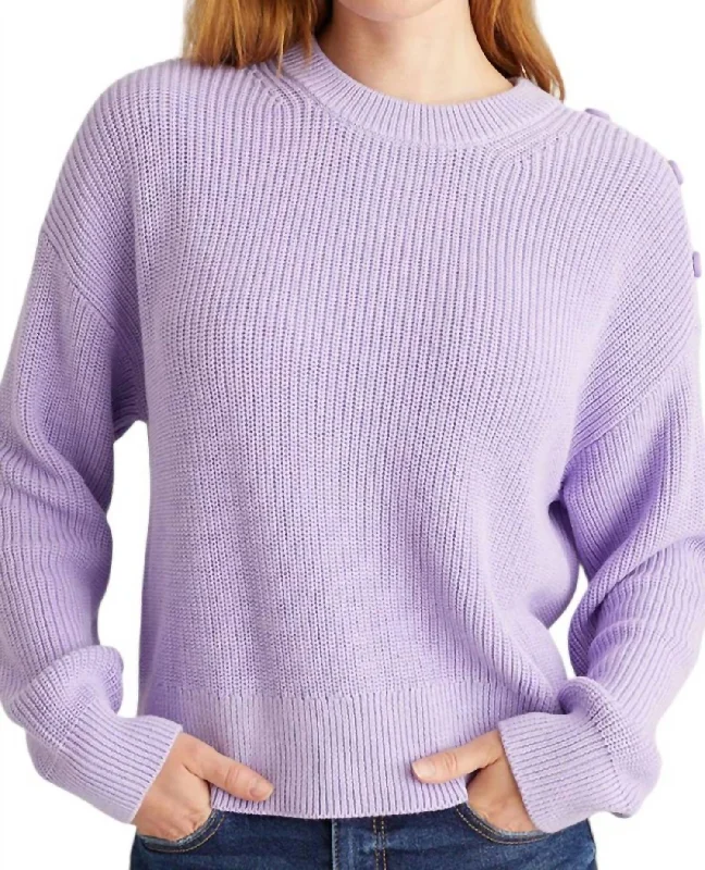 Ida Button Shoulder Solid Pullover In Purple Rose Asymmetrical Hem Sweater