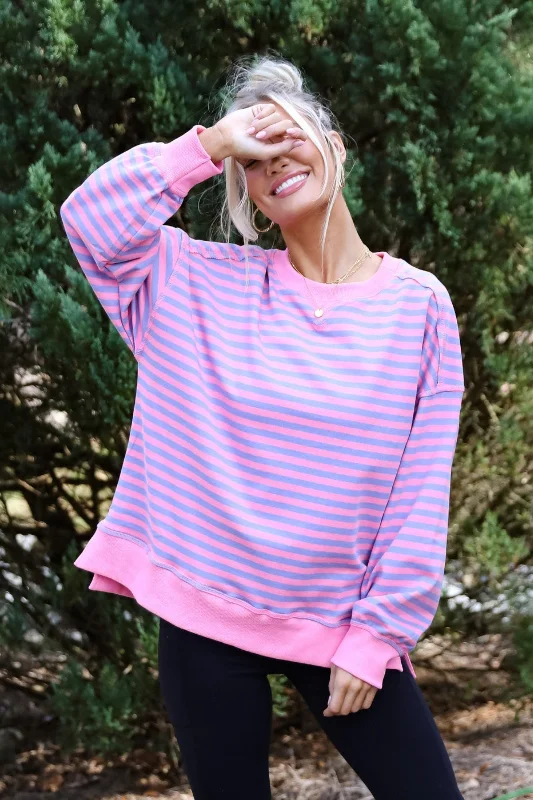 Ideal Crush Pink Striped Pullover Besom Neck Pullover