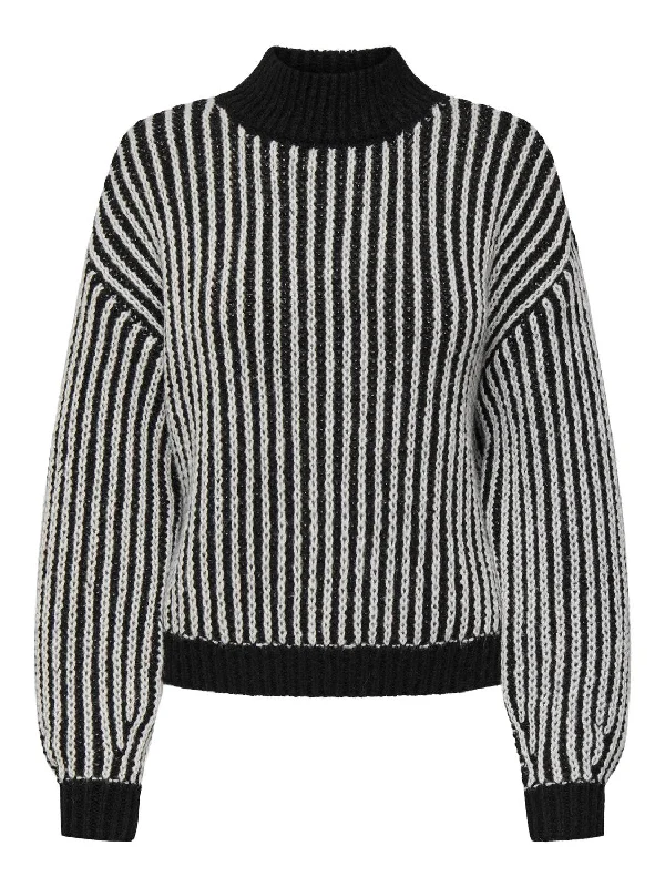 JDY Ladies Ally Striped Pullover-BLACK Set Sleeve Pullover