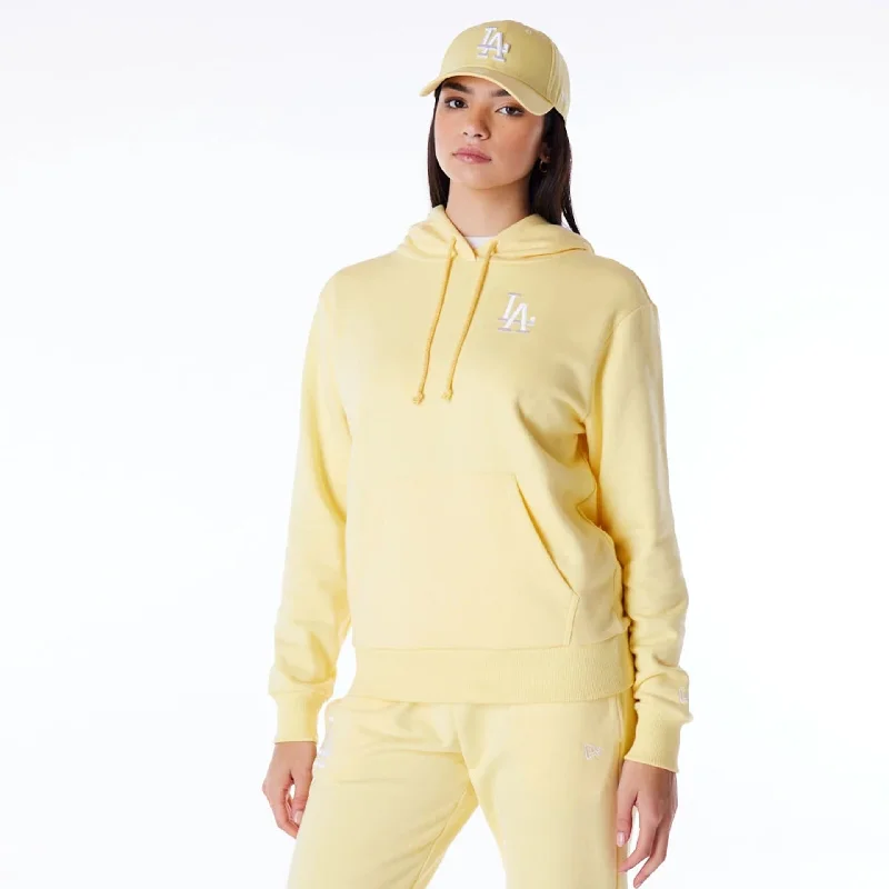 LA Dodgers Womens MLB League Essential Pastel Yellow Pullover Hoodie Saggy Sleeve Comfort