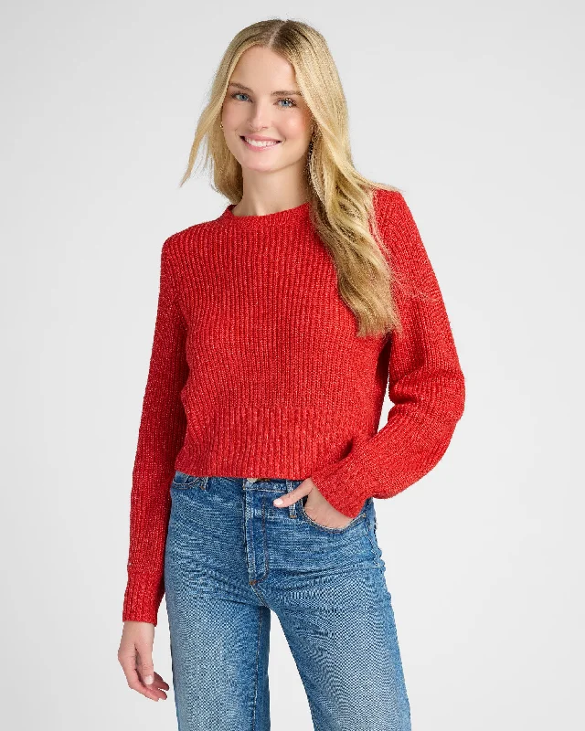 Ribbed Knit Open Back Pullover Flutter Sleeve Feminine