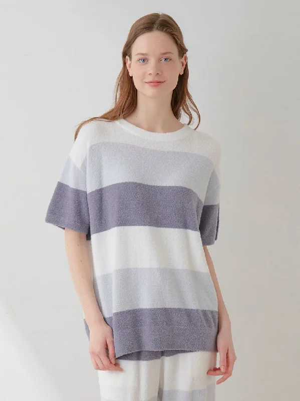 Smoothie 3-Border Pullover Top Puff Sleeve Stylish