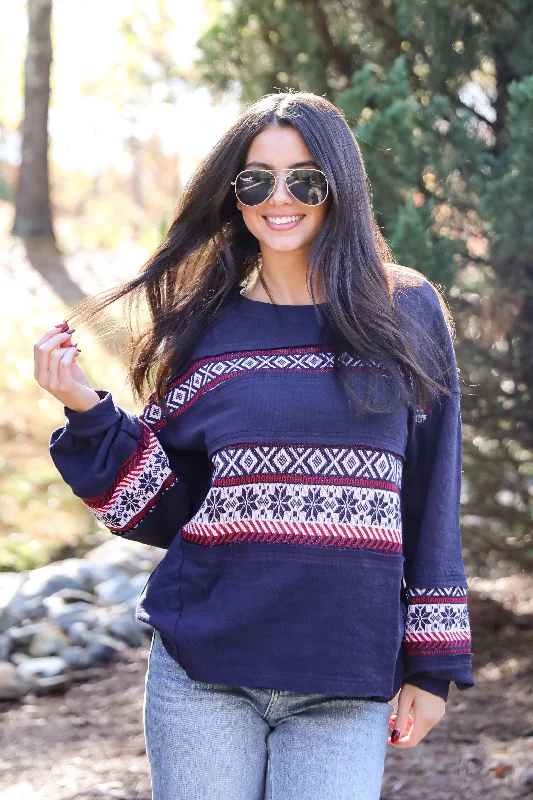 Snowy Snuggles Navy Fair Isle Pullover - DOORBUSTER Ruffle Sleeve Feminine