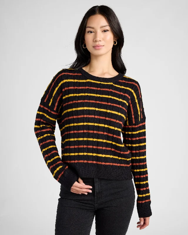 Striped Aran Detail Boxy Pullover Over Sleeve Pullover