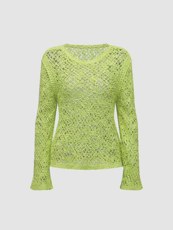 Women's Crochet Knit Pullover Over Sleeve Pullover