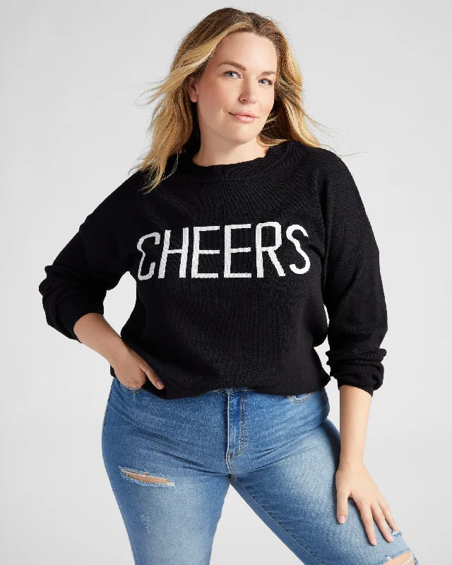 Plus Size "CHEERS" Oversized Pullover Slit Sleeve Stylish