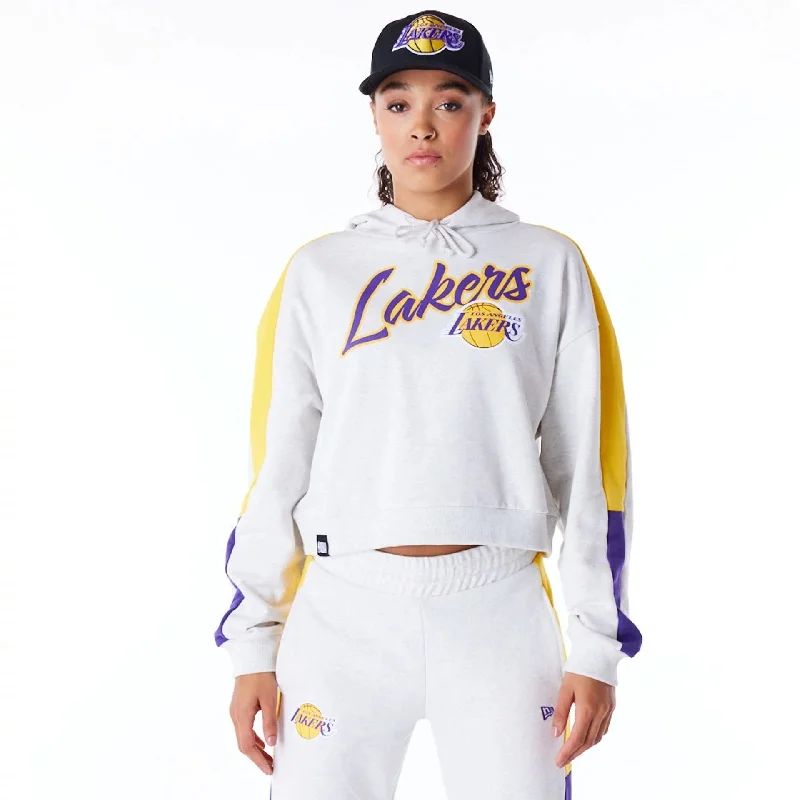 LA Lakers Womens NBA Colour Block Grey Pullover Hoodie Jewel Neck Pullover