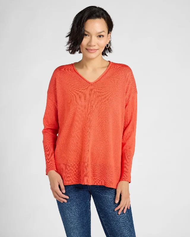 Long Sleeve V-Neck Center Seam Solid Pullover Gathered Sleeve Pullover