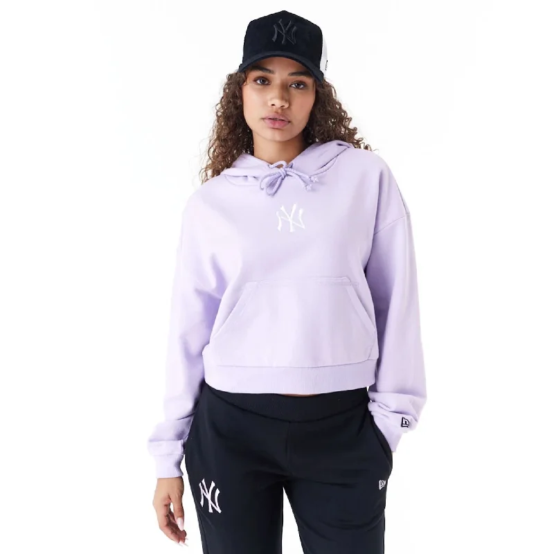 New York Yankees MLB Lifestyle Purple Womens Crop Pullover Hoodie Besom Neck Pullover