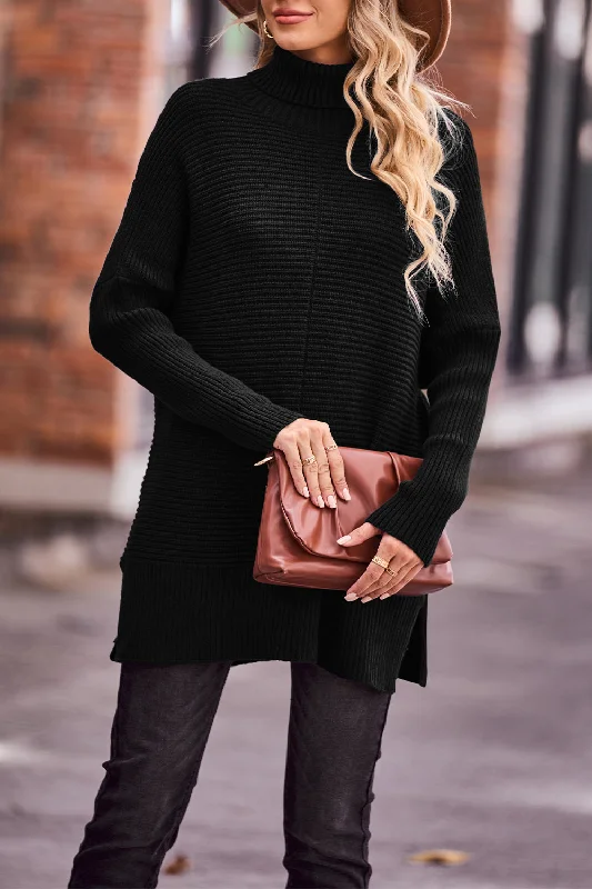 Oversized Long Sleeve Turtleneck Chunky Knit Pullover Flare Sleeve Stylish