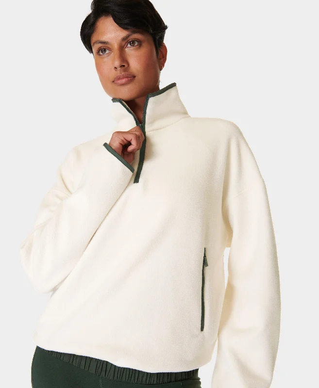 Mallow Half Zip Pullover Sb9539 Studiowhite-Trekgree Ribbed Crew Neck