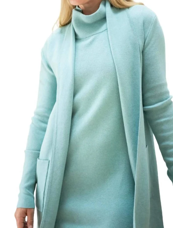 Travel Coat In Teal Crew Neck V-Neck Boat Neck