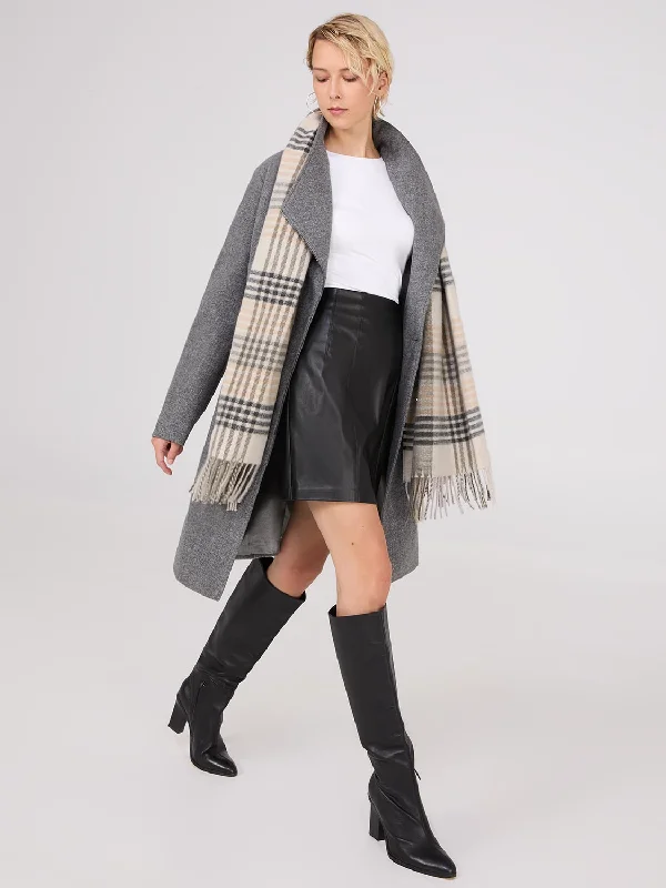 Wrap Collar Coat Suede Faux Fur Shearling